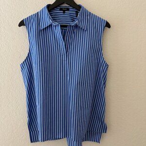 Theory Sleeveless Blouse - Size Large - Blue and White Stipes